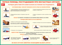 Таблица "Порядок действий при коматозном состоянии пострадавшего" (100х140 сантиметров, винил) - fgospostavki.ru - Щёлково