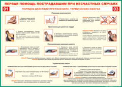 Таблица "Порядок действий при ранениях и термических ожогах" (100х140 сантиметров, винил) - fgospostavki.ru - Щёлково