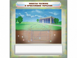 Магнитно-маркерная доска "Макеты убежищ и простейших укрытий" с комплектом фолий и тематических магнитов - fgospostavki.ru - Щёлково