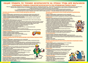 Таблица "Правила безопасности на уроках труда для мальчиков" (100х140 сантиметров, винил) - fgospostavki.ru - Щёлково