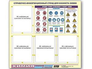 Стенд информационный "Правила техники безопасности в кабинете химии" (80х75, 4 кармана) - fgospostavki.ru - Щёлково
