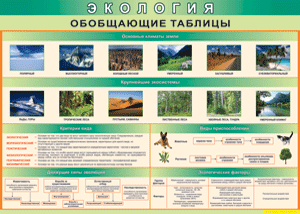 Таблица "Экология. Обобщающие таблицы" (100х140 сантиметров, винил) - fgospostavki.ru - Щёлково
