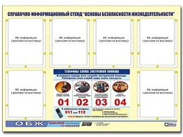 Стенд информационный "Основы безопасности жизнедеятельности" (80*110, 6 карманов) - fgospostavki.ru - Щёлково