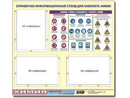 Стенд информационный "Правила техники безопасности в кабинете химии" (75х70, 3 кармана) - fgospostavki.ru - Щёлково