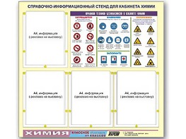 Стенд информационный "Правила техники безопасности в кабинете химии" (80х75, 4 кармана) - fgospostavki.ru - Щёлково